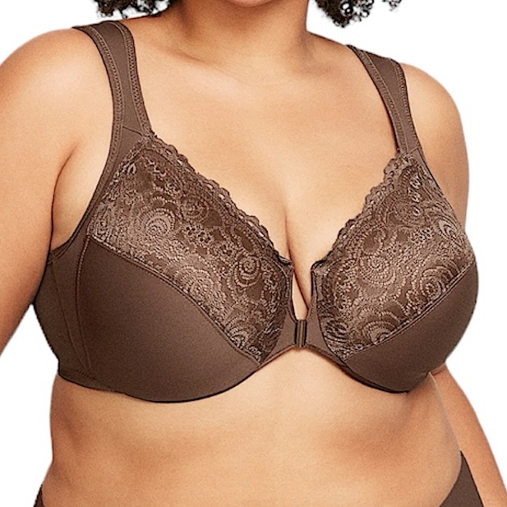 - Glamorise 34C WonderWire Brown Lace Front Close Bra! NEW!